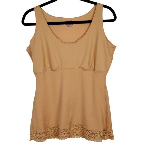 Spanx by Sara Blakely Womens Lacy Tank/Cami Sz 1X Nude Sheer Elastic Pull On - Picture 1 of 8